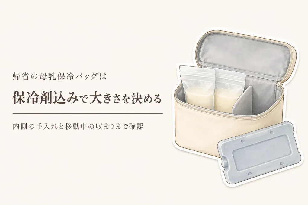 母乳 保冷バッグの選び方｜年末年始の帰省で必要な大きさ・洗える内側・保冷剤ケースの収まりを確認